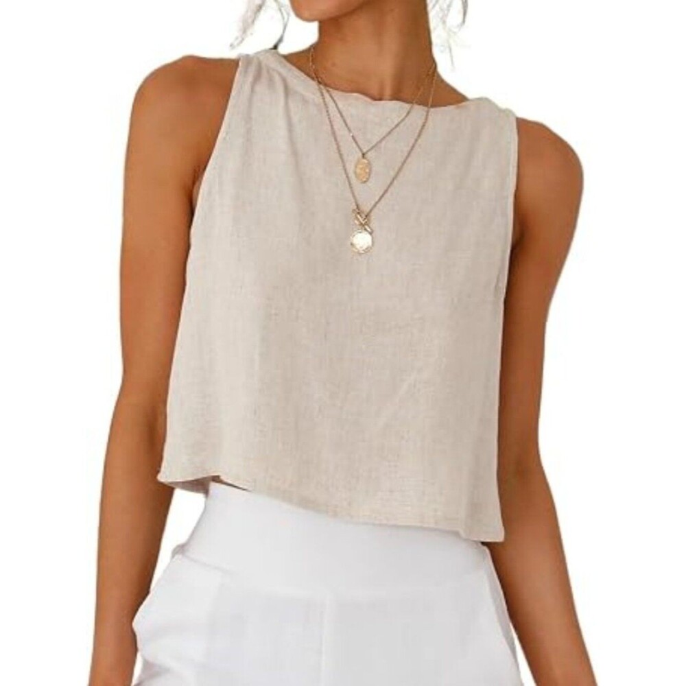 Womens Linen Crop Tank Tops 2026 Spring Summer Sleeveless Tops